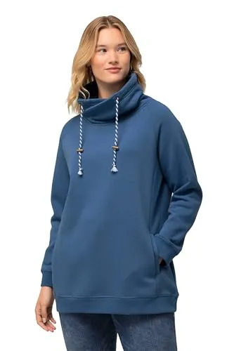 Ulla Popken Damen große Größen Übergrößen Plus Size Sweatshirt, weiter Stehkragen, Taschen, Raglan-Langarm denimblau 66+ 713963722-66+