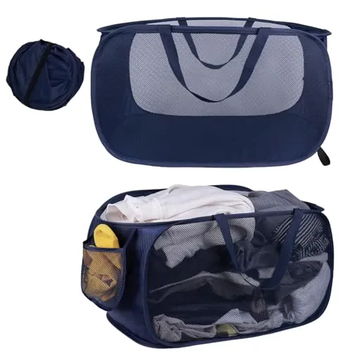 Wantli Pop Up Wäschekorb 2 Stk (36 * 36 * 58 cm), Klappbar Mit Griff, Faltbarer Mesh Aufbewahrungskorb, Laundry Basket Für Kinderzimmer Camping Und Reisen