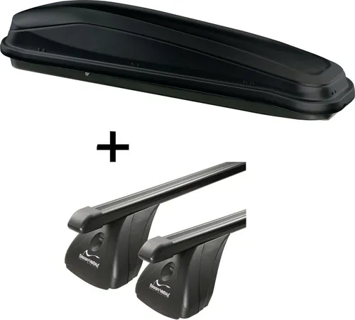 Skibox JUEASY300 300Ltr schwarz + Dachträger VDP Stahl kompatibel mit für VW Golf Plus 5 Türer 2005-2014