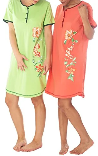 Consult-Tex Damen Kurzarm Nachthemd Baumwolle 2 Stück Packung DF614 ab 44/46