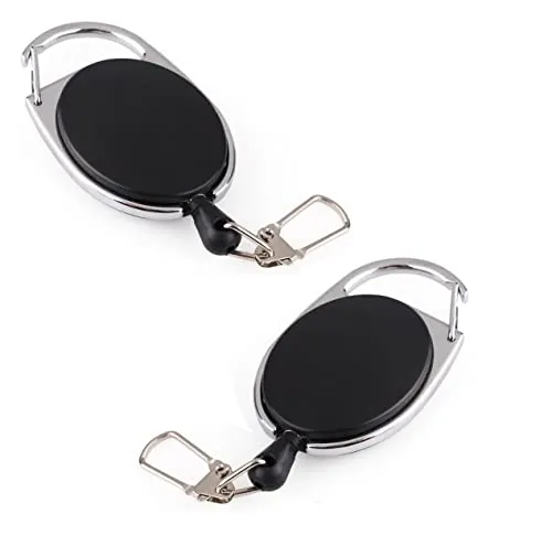 2er Set - Schlüsseljojo mit 60 cm Seil - Ausweisjojo - 6,5 x 3,5 cm Schlüsselanhänger ausziehbar - Karabinerhaken für Hose - JoJo Ausweishalter - Einziehbarer Clip Kartenhalter - Schlüsselkette