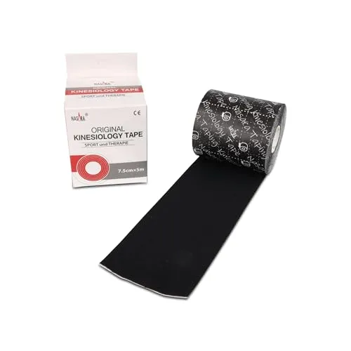 Nasara Original Kinesiologie Physio Tape für Sport und Medizin, Rollengröße 7.5cm x 5m, Schwarz