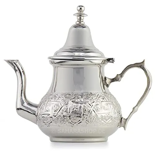 Marokkanische Teekanne Barradi 750 ml - Teekanne aus versilbertem Messing mit integriertem Filter, ideal für die traditionelle Zubereitung von orientalischem Tee und ein Blickfang für Ihre Gäste.