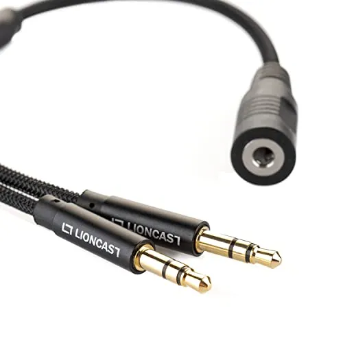 Lioncast Headset Mikrofon Y-Adapter, 20cm 3.5mm Klinke Kabel, Schwarz, für PC, Indoor, Adapter, Kabel