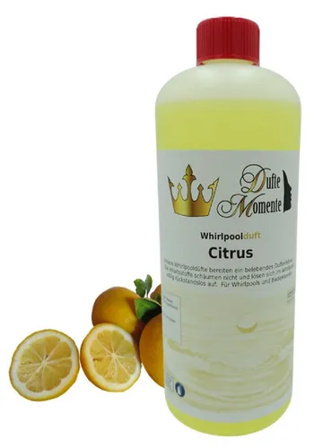 Dufte Momente Badezusatz Whirlpool Duft Citrus 1000ml - Genießen Sie erfrischende Dufterlebnisse mit unserem gebrauchsfertigen Badezusatz für Whirlpool und Badewanne. Hergestellt in Deutschland mit hochwertigen ätherischen Ölen für ein besonderes Badevergnügen.