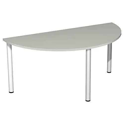 Konferenztisch, BxTxH 1600x800x720 mm, Halbkreis, 3-Fuá-Gestell, Platten-/Gestellfarbe lichtgrau/wei