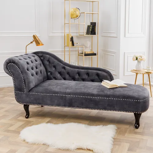 riess-ambiente Recamiere CHESTERFIELD 170cm grau/dunkelbraun - Longchair im klassischen Chesterfield-Design mit edlem Samtbezug und großzügiger Polsterung für höchsten Sitzkomfort.