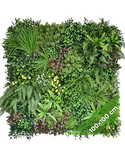 JELLE & JACOB Künstliche Pflanzenwand 100x100 cm – Pflegeleichte Blumenwand für Indoor & Outdoor - Gestalte deine Wohlfühloase mit dieser pflegeleichten Pflanzenwand! Ideal zur stilvollen Raumgestaltung, UV-beständig und einfach zu montieren. Perfekt für jeden Raum, auch als Sichtschutz im Außenbereich.