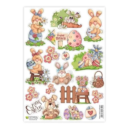 Hasen Ostern Aufkleber Set- Aufkleber selbstklebend zum Basteln, Dekorieren und Verzieren - für Einladungen, Osterkarte, Geschenkverpackung, Dankeskarten, Briefe, Dekoration, Tablet, Laptop, Möbel