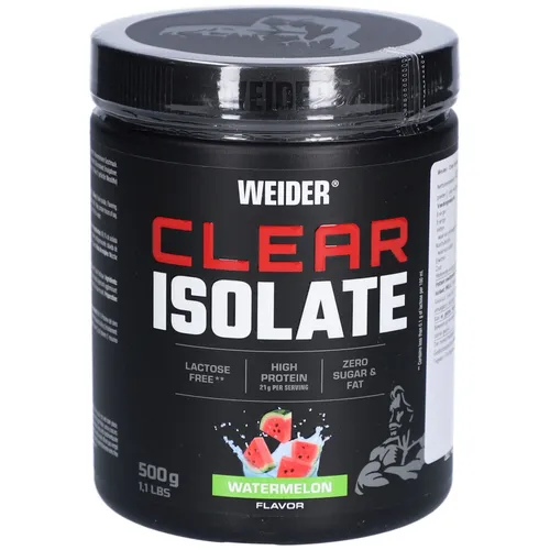 Weider Clear Isolate - 500g Dose Watermelon - Sportnahrung mit fruchtigem Geschmack, ideal für eine erfrischende Proteinaufnahme. Genießen Sie das leckere Watermelon-Aroma!