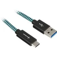 USB 3.2 Gen 2 Kabel, USB-A Stecker > USB-C Stecker schwarz/hellblau, 0,5 Meter, gesleevt