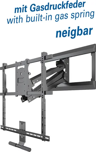 MYW HP55AL - Bewegliche TV- und SB-Wandhalterung für 42''-65'' - TV-Halterung für Bildschirme 42''-65'' (107-165 cm), max. 25 kg, mit einstellbarer Gasdruckfeder und integrierter Soundbar-Halterung für optimales Entertainment.