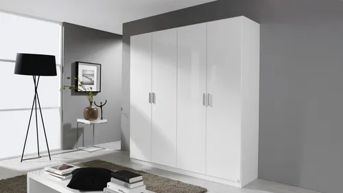 Kleiderschrank Celle 0EL2 - Moderner Drehtürenschrank in Weiß Hochglanz - Kleiderschrank mit 4 Türen, Hochglanz-Finish und praktischer Kleiderstange. Ideal für stilvolle und funktionale Aufbewahrung. Made in Germany, Maße: 181x197x54 cm.