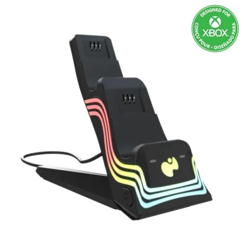 PDP Xbox Afterglow Wave DUAL Charger Black - Xbox One DUAL Charger, lädt 2 Controller in unter 3 Stunden und bietet bis zu 40 Stunden Spielzeit mit RGB-Beleuchtungseffekten und mobilem App-Zugang.