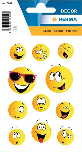 HERMA 15042 Aufkleber Smiley - 33 lustige Emoji Sticker für Kinder, ideal als Belohnung oder zur Dekoration von Schulmaterialien