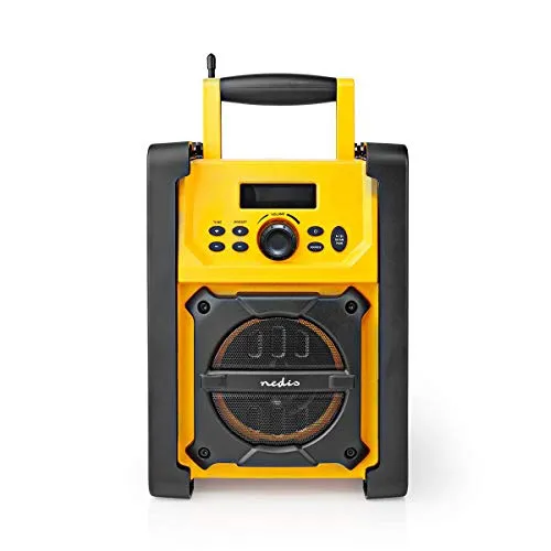 Nedis FM-Radio Tisch - Digitales Bluetooth-Radio mit IPX5 Schutz, ideal für Baustellen und Heimwerkerprojekte, 20 voreingestellte Sender