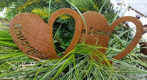 LB H&F Lilienburg Gartenfigur 2er SET Grabherz Grabschmuck Grabdeko Deko Geschenk Dekoration Grab, Trauer Beerdigung Spruch in Liebe Grabdekoration Metall wetterfest