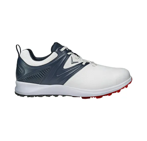 Callaway Golf Herren M599 Adapt Golfschuhe - Komfort und Stil für Golfer - Halbschuhe mit hochwertigem Leder-Obermaterial, ideal für den Golfplatz und den Alltag. Bieten optimalen Komfort und eine sportliche Optik in Weiß und Marineblau.