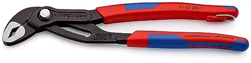 KNIPEX Cobra Hightech-Wasserpumpenzange 250 mm - Zangen mit einstellbarer Greifweite per Knopfdruck, selbstklemmend an Rohren und Muttern für kraftsparendes Arbeiten und hohe Stabilität.