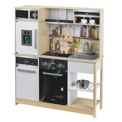 Theo Klein 7188 Miele Family Küche - Holzspielzeugküche für Kinder, mit Herd, Mikrowelle und Kochfeld – fördert kreatives Spielen und Kochfantasien!