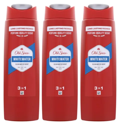 3x Old Spice Whitewater 3in1 Shampoo für Haar, Gesicht & Körper für langanhaltende Frische je 250ml