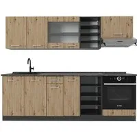 Vicco Küchenzeile R-Line, Artisan Eiche/Anthrazit, 240 cm - Küchenzeile mit höhenverstellbaren Füßen für ergonomisches Arbeiten, flexibel anpassbar und ideal für moderne Küchen.
