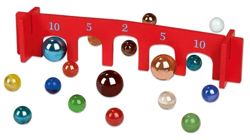 Klassisches Murmelspiel – 26 Glasmurmeln und Holzbogen Set von moses.