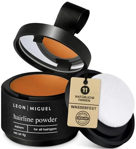 LEON MIGUEL Ansatzpuder - Hairline Powder als wasserfesten Haar Concealer zum Ansatz kaschieren für Frauen und Männer, unsichtbares Haar Make-up zur Haarverdichtung - 4g | Rotbraun