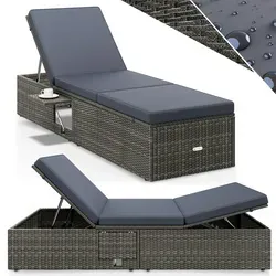 DeubaXXL DE Polyrattan Gartenliege Grau/Anthrazit - Liegen: Wetterfeste Sonnenliege mit 7-fach verstellbarem Rücken- und Fußteil, ideal zum Entspannen im Freien. Hohe Belastbarkeit von bis zu 340 kg und pflegeleichte, waschbare Polsterauflage.