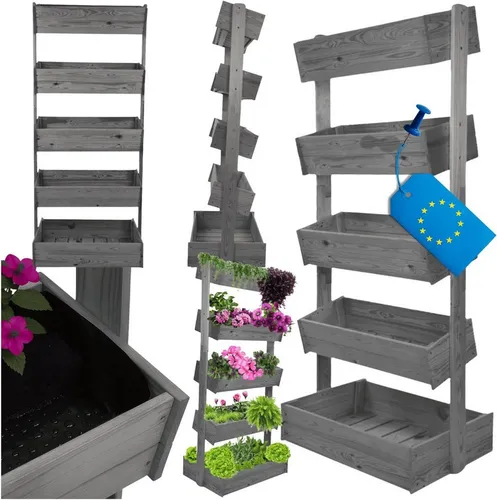 Modo24 Vertikales Blumenregal aus Holz – Pflanzenständer für Garten und Balkon - Stylisches vertikales Pflanzenregal aus FSC-zertifiziertem Holz. Ideal für Innen- und Außenbereiche, mit 4 oder 5 Ablagen für optimale Raumnutzung und individuelle Gestaltungsmöglichkeiten.