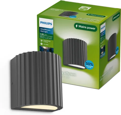 Philips Outdoor Ultra-Efficient Zyra Wandleuchte - Die Philips Outdoor Ultra-Efficient Zyra Wandleuchte liefert 800 lm Lichtstärke und ist dank IP44 ideal für den Außenbereich. Sie vereint modernes Design mit Energieeffizienz für eine stilvolle Beleuchtung.