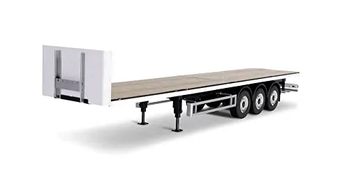 Carson 907650 1:14 3-Achs Flachbettauflieger III - RC-Modelle, hochwertiger Flachbettauflieger mit verwindungssteifem Stahlrahmen und Aluminiumfrontwand, ideal für TAMIYA-Zugmaschinen und umbaubar zum Baustoffauflieger.