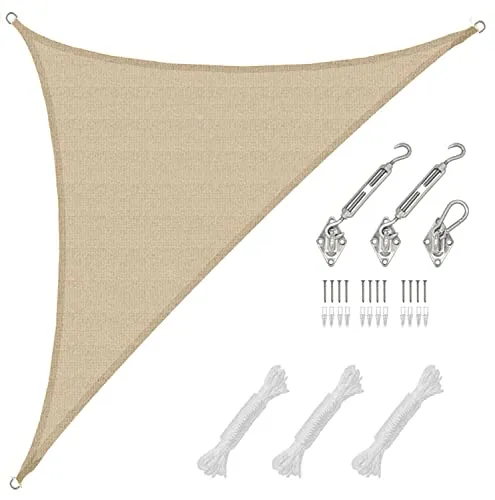 AMANKA 4,2x4,2x6 UV Sonnensegel Dreieck - Sonnenschutz für Terrasse und Balkon mit 80% UV-Schutz. Wasserdurchlässig und strapazierfähig, ideal für Garten, Carport und Camping – einfach zu montieren mit hochwertigem Befestigungsset.