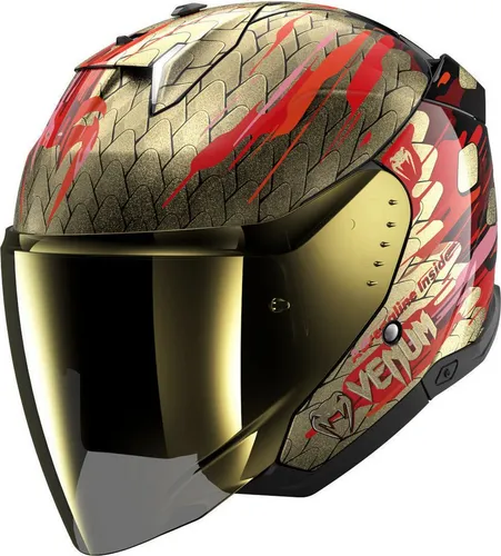 Shark Skwal i3 Jet Venum - Gold/Rot/Schwarz - M - Motorradhelm mit integrierten Bremslichtern und futuristischem Design, bietet maximale Sichtbarkeit und Sicherheit in der Dunkelheit.