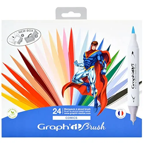 GRAPH'IT Pinsel-Set mit 24 Markern mit doppelter Spitze – Comics Colors