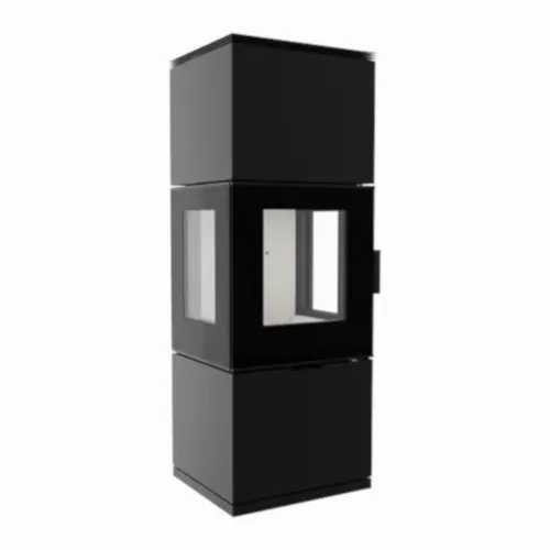 Kratki Kaminofen INGA 8 kW - Dreiseitig verglast - Kaminofen aus schwarzem Stahl mit 79,6 % Wirkungsgrad und hitzebeständiger Glaskeramik bis 660 °C, ideal für gemütliche Abende.