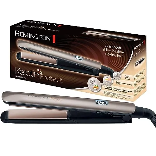 Remington Glätteisen S8540 - 110 mm Keramikbeschichtung mit Keratin und Mandelöl, für glänzendes und gesundes Haar mit 10 Temperatureinstellungen von 150-230°C