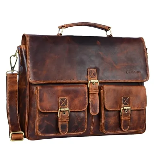 STILORD 'Victor' Vintage Aktentasche Herren Leder - Elegante Messenger-Bag aus echtem Rindsleder mit Platz für 15.6 Zoll Laptops und A4 Aktenordner. Der Dreifachtrenner sorgt für optimale Organisation, ideal für Beruf und Uni.