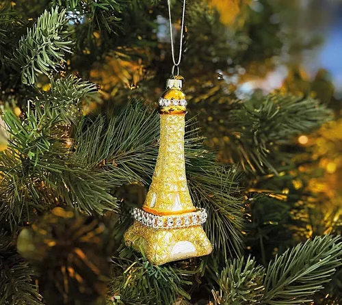 Christbaumschmuck Eiffelturm Paris gold Christbaumanhänger Echt Glas Weihnachten