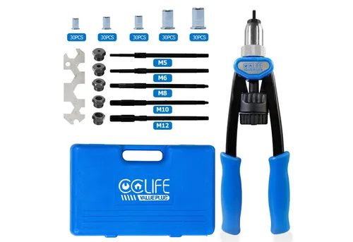 CCLIFE Nietmutternzange Profi Set - inkl. 150 Gewinde Nietmuttern M5-M12, vielseitig einsetzbar für Werkstatt und Heimwerker