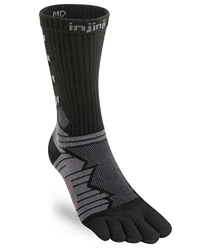 Injinji Ultra Run Crew Socken (Größe 47.5, schwarz) - Laufsocken für lange Strecken, bieten hervorragenden Komfort und Unterstützung - ideal für den Einsatz mit Five-Fingers.