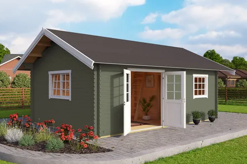 Gartenhaus Blockhaus 40 mm Caroline Silber mit Schlafboden