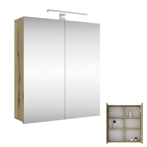Spiegelschrank Merkur, artizan eiche, 60 cm mit LED-Leuchte - Spiegelschränke mit integrierter LED-Beleuchtung für optimale Ausleuchtung und viel Stauraum. Perfekt für ein stilvolles und organisiertes Badezimmer.