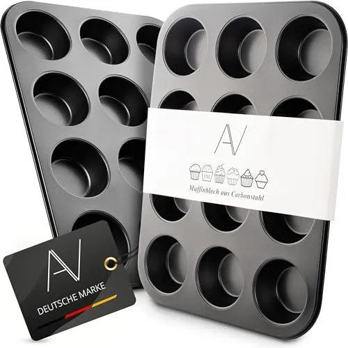 AVANA Muffinblech aus Karbonstahl für 12 Muffins Antihaftbeschichtung Muffinform Cupcake Backblech Muffin Form Backform Muffinbackblech Schwarz