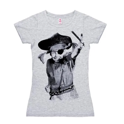 Logoshirt® Pippi Langstrumpf I Pirat I Damen T-Shirt kurzärmlig grau-meliert