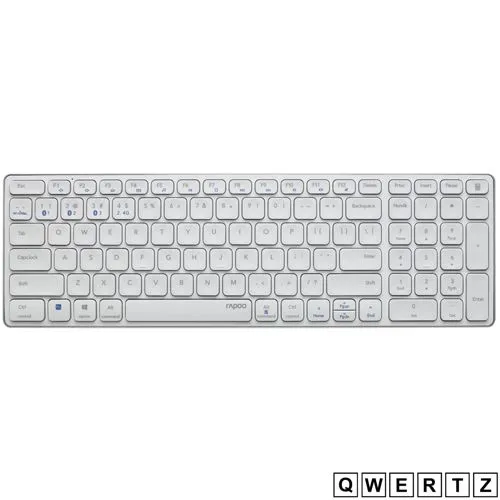 Rapoo E9700M Weiß - Kabellose Multimodus-Tastatur mit ultraflachem Design, blitzschnelles Umschalten zwischen mehreren Geräten