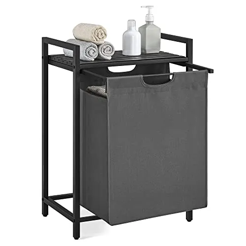 VASAGLE Wäschekorb mit Ablage, 65 L - Wäschekorb aus robustem Oxford-Gewebe mit praktischer Ablage für Waschmittel; ideal für kleine Räume dank kompaktem Design (50 x 33 x 72 cm)