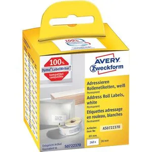Zweckform Dymo-Etiketten für Dymo 99010, weiß, 28 x 89mm 2 Rollen Adress-Etiketten, Papier permanent