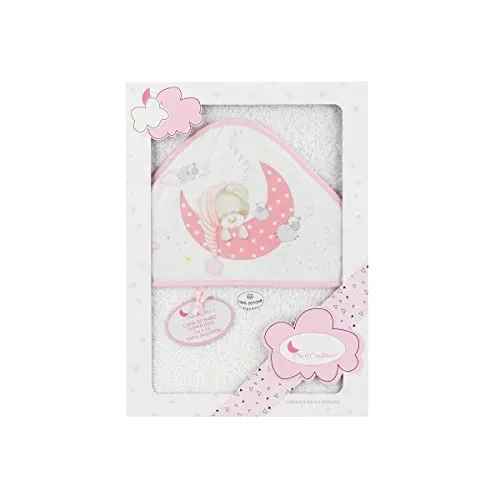 Interbaby 01225-12 Baby Kapuzenbadetuch BEAR SLEEPING weiss e rosa, Rosa