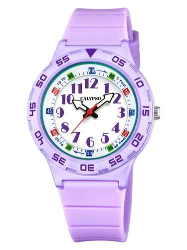 Calypso K5828/3 Mädchen Kinderuhr - Armbanduhr für Mädchen, mit trendigem lila Kautschukarmband und spritzwassergeschütztem Design – ideal für aktive Kinder.